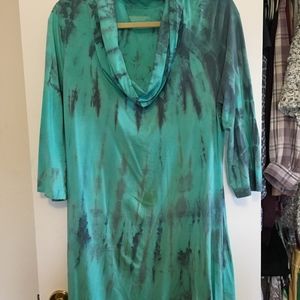 Blue and Purple Tie-Dye Tunic with scoop cowl neck